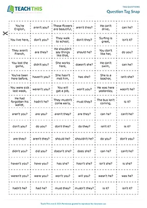 ESL Question Tags Game preview, Intermediate B1, matching, group work