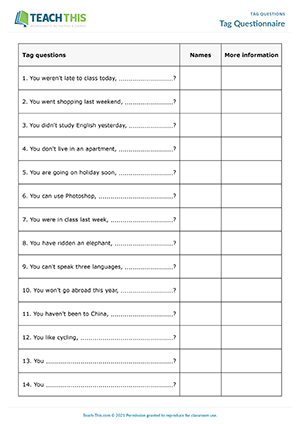 tag questions esl games activities worksheets