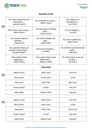 ESL Question Tags Game preview, Intermediate B1, matching, question completion, group work