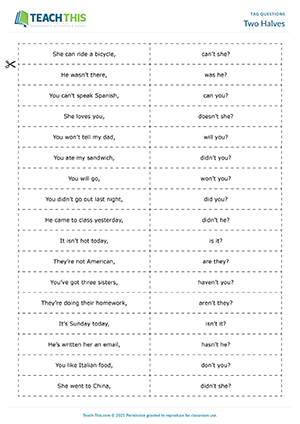 tag questions esl games activities worksheets