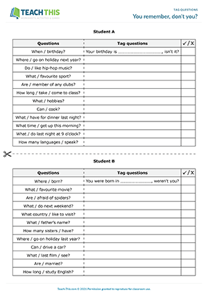 ESL Activity: Tag Question Game 