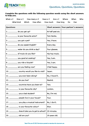 question words esl activities games worksheets