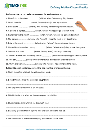 Relative Clauses Esl Games Activities Worksheets