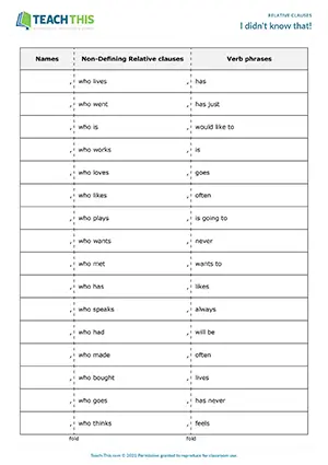 Intermediate B1 group activity writing and correcting sentences with non-defining relative clauses using who
