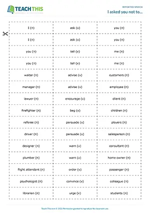 ESL Reported Speech Game preview, Upper-intermediate B2, forming sentences from prompts, group work