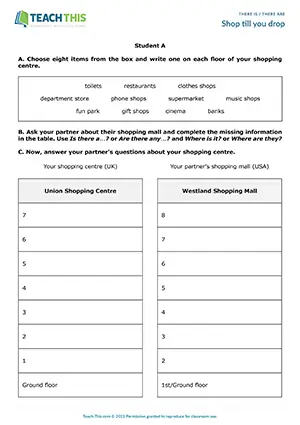 ESL Is Are There Activity preview, Elementary A1-A2, information gap, asking and answering questions from prompts, pair work
