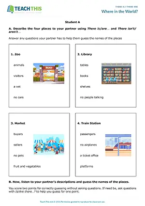 ESL There Is Are Game preview, Pre-intermediate A2, forming sentences and questions, guessing, writing sentences, pair work
