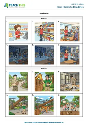 ESL Used To vs. Would Activity preview, Upper-intermediate B2, storytelling, freer practice, pair work