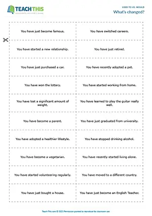ESL Used to vs. Would Game preview, Upper-intermediate B2, forming sentences, guessing, group work