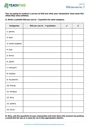 used to worksheet Did you use to...? Preview