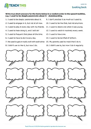 ESL Used to Activity preview, Upper-intermediate B2, asking and answering questions from prompts, guided discussions, freer practice, pair work