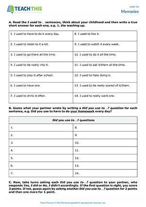 used to worksheet Memories Preview