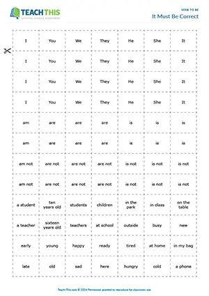 ESL Verb to be Game preview, Beginner A1, sentence building, group work