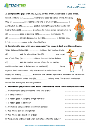 grammar worksheet to be Past and Present Preview