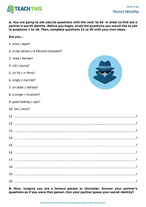 ESL Verb to be Game preview, Pre-intermediate A2, writing, asking and answering questions, pair work