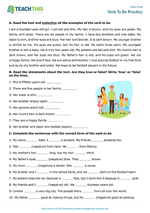 grammar worksheet to be Verb To Be Practice Preview