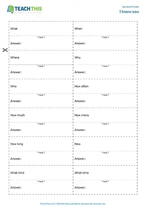 ESL Wh Questions Game preview, Intermediate B1, writing questions and answers, freer practice
