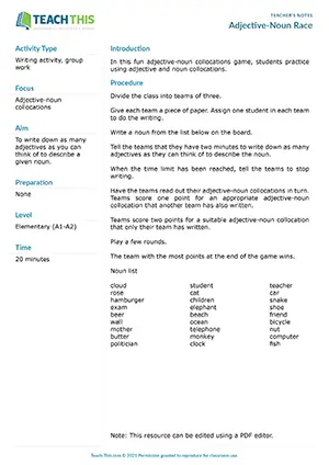 Adjective Noun Race Preview