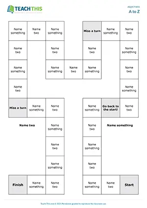 ESL Adjectives Board Game preview, Pre-intermediate A2, naming adjectives, vocabulary, group work