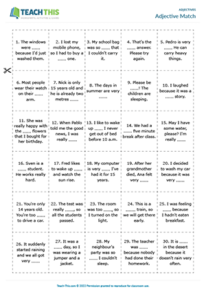 adjectives activities esl Adjective Match Preview