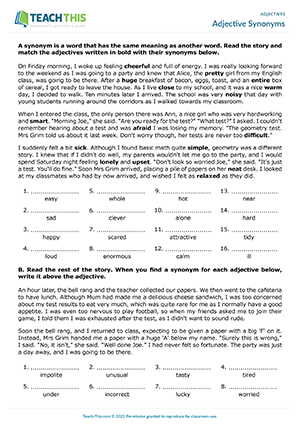 adjectives activities esl Adjective Synonyms Preview