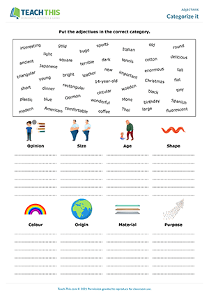 adjectives activities esl Categorize it Preview