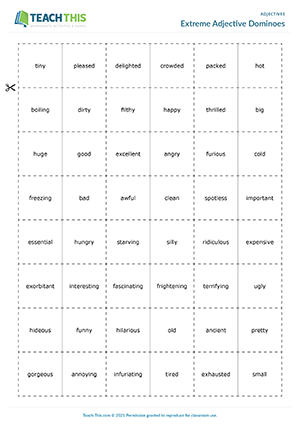 adjectives activities esl Extreme Adjective Dominoes Preview