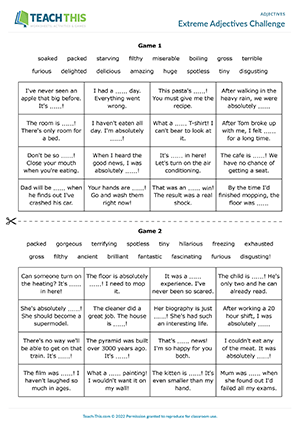 adjectives activities esl Extreme Adjectives Challenge Preview