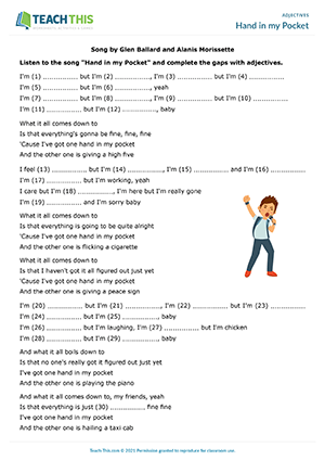 adjectives activities esl Hand in my Pocket Preview