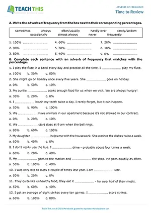 ESL adverbs of frequency worksheet for intermediate B1, labelling, matching, multiple choice, timetable, writing