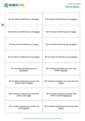 Intermediate adverbs of manner activity, group discussion, freer practice, B1 speaking
