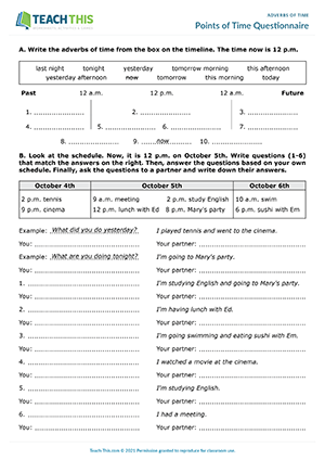 Adverbs Of Time Worksheets Esl Activities Games