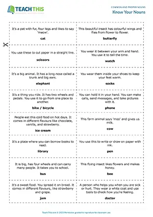 ESL Common and Proper Nouns Game preview for Elementary A1-A2 showing naming, categorising, and spelling board race