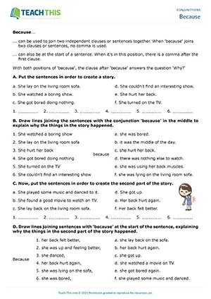 ESL because worksheet preview intermediate B1: ordering, matching, error correction, sentence completion