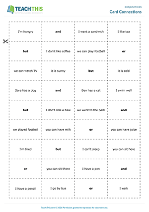 ESL  conjunctions game preview elementary A1-A2: forming sentences, group work