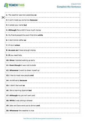 ESL coordinating and subordinating conjunctions activity preview intermediate B1: sentence completion, pair work
