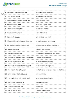 FANBOYS QUIZ on Coordinating Conjunctions