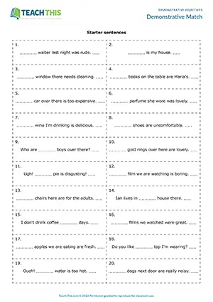 ESL demonstrative adjectives activity preview pre-intermediate A2: matching, gap-fill, pair work