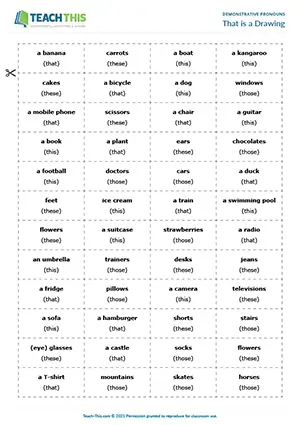 ESL demonstrative pronouns game for elementary A1-A2, Pictionary, drawing, making sentences, group work