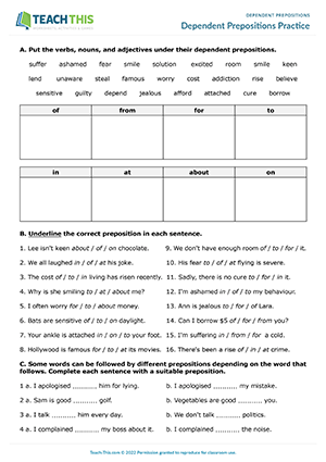 Dependent Prepositions Practice Preview