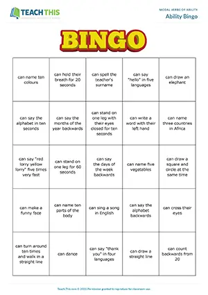 ESL Can You Game - Speaking: Asking and Answering Questions from Prompts, Controlled Practice - Elementary (A1-A2) - Ability Bingo worksheet preview