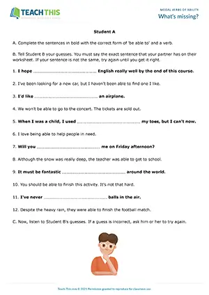 ESL Be Able to Activity - Vocabulary: Gap-fill, Guided Discussion - Pair Work - Intermediate (B1) - What's missing? worksheet preview