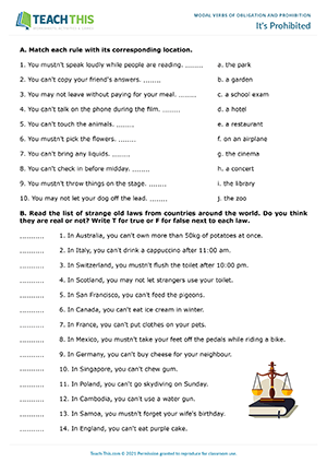 Modals Obligation Prohibition Esl Activities Games Worksheets