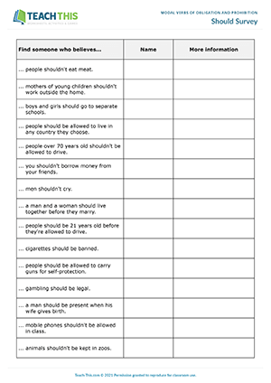 Modals Obligation Prohibition Esl Activities Games Worksheets