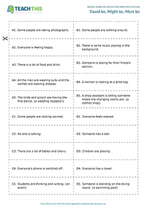 ESL Modal Verbs of Deduction Activity - Speaking: Guessing, Forming Sentences, Writing Clues - Pair and Group Work - Pre-intermediate (A2) - Could be, Might be, Must be worksheet preview
