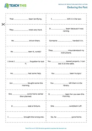 ESL Modal Verbs of Deduction Game - Grammar: Matching, Gap-fill - Pair Work - Upper-intermediate (B2) - Deducing the Past worksheet preview