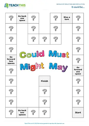 ESL Modal Verbs of Deduction and Speculation Board Game - Grammar and Speaking: Forming Sentences from Prompts, Freer Practice - Group Work - Intermediate (B1) - It could be... worksheet preview