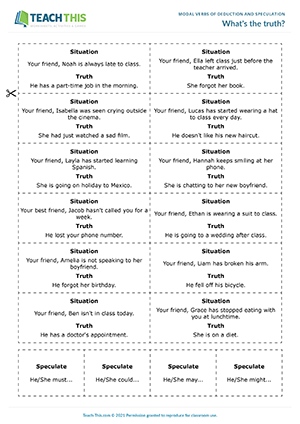 modals deduction speculation esl games activities worksheets