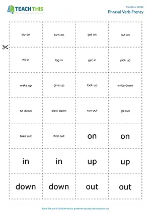 ESL Phrasal Verbs Game - Vocabulary: Forming Sentences, Freer Practice - Group Work - Pre-intermediate (A2) - Phrasal Verb Frenzy worksheet preview