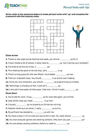 ESL Phrasal Verbs with Up Activity - Grammar Exercises: Gap-fill, Crossword - Intermediate (B1) - Phrasal Verbs with Up worksheet preview